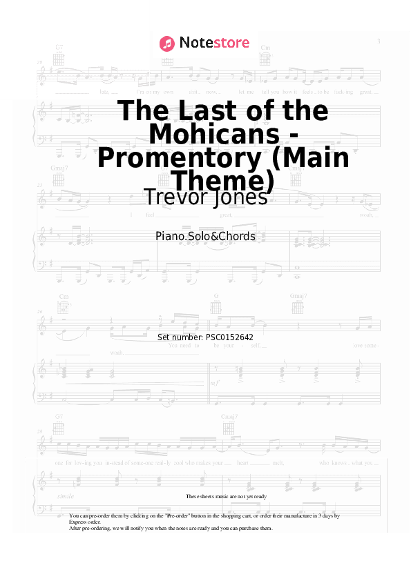 The Last of the Mohicans - Promentory (Main Theme) - Trevor Jones Piano Sheet Music and Chords - Piano.Solo&Chords