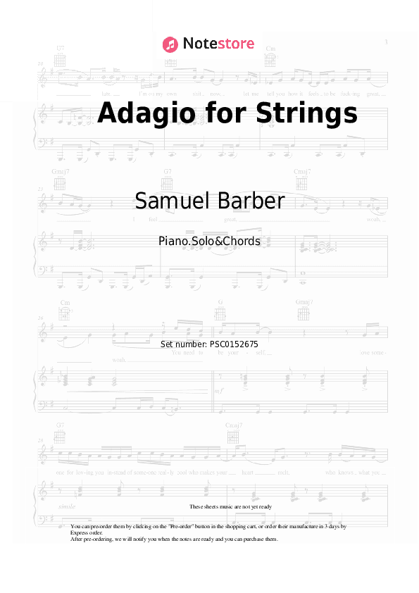Adagio for Strings - Samuel Barber Piano Sheet Music and Chords - Piano.Solo&Chords