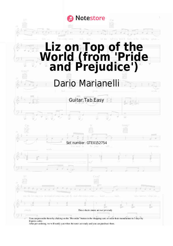 Liz on Top of the World (from 'Pride and Prejudice') - Dario Marianelli Tabs Easy - Guitar.Tab.Easy