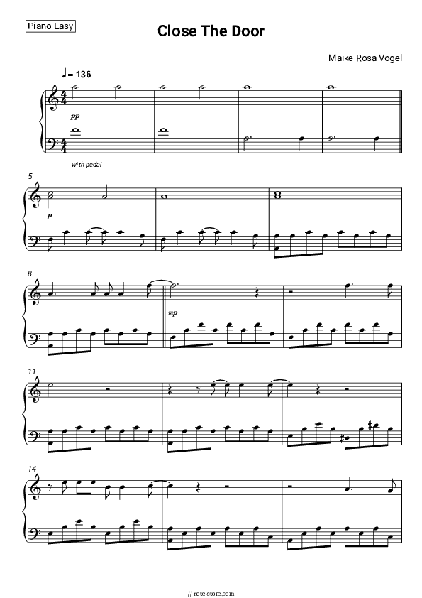 Close The Door (From 'Mittagsstunde' Original Soundtrack) - Maike Rosa Vogel Piano Sheet Music Easy - Piano.Easy