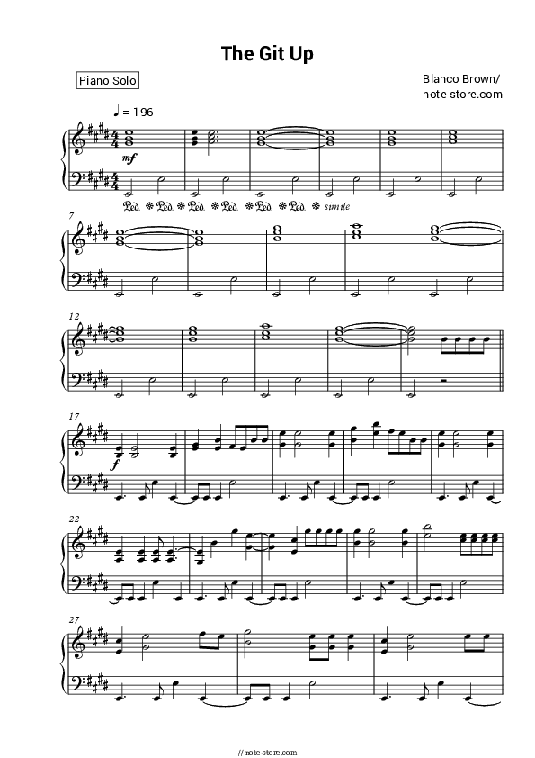 The Git Up - Blanco Brown Piano Sheet Music - Piano.Solo