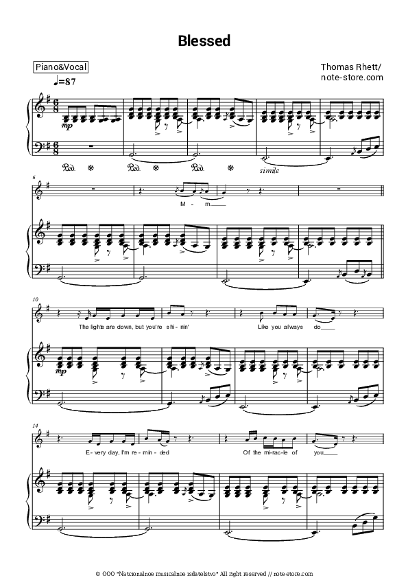 Blessed - Thomas Rhett Piano Sheet Music with the Voice part - Piano&Vocal