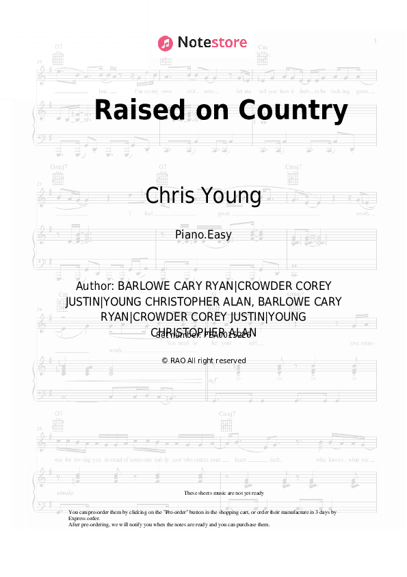 Raised on Country - Chris Young Piano Sheet Music Easy - Piano.Easy