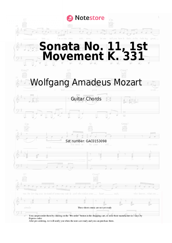 Sonata No. 11, 1st Movement K. 331 - Wolfgang Amadeus Mozart Chords - Guitar.Chords