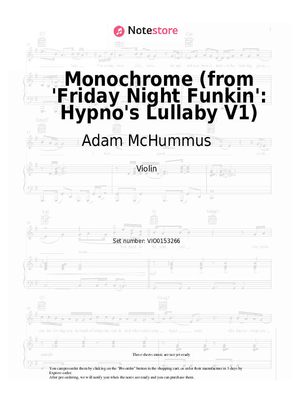 Monochrome (from 'Friday Night Funkin': Hypno's Lullaby V1) - Adam McHummus Violin Sheet Music - Violin