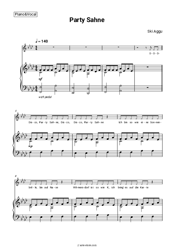 Party Sahne - Ski Aggu, Endzone, Ericson Piano Sheet Music with the Voice part - Piano&Vocal