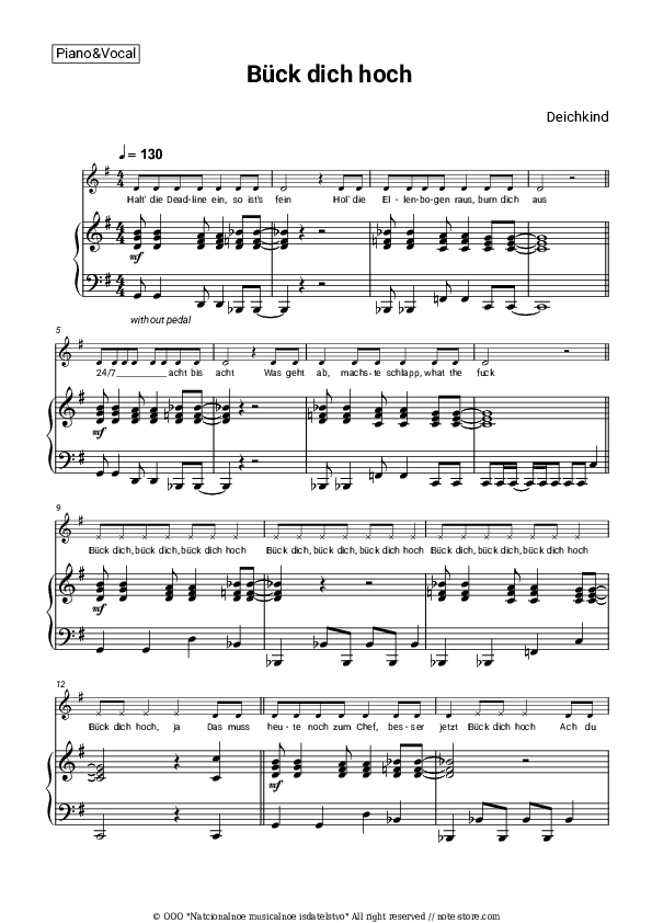 Bück dich hoch - Deichkind Piano Sheet Music with the Voice part - Piano&Vocal