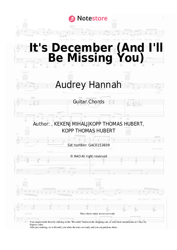 It's December (And I'll Be Missing You) - Audrey Hannah Chords - Guitar.Chords