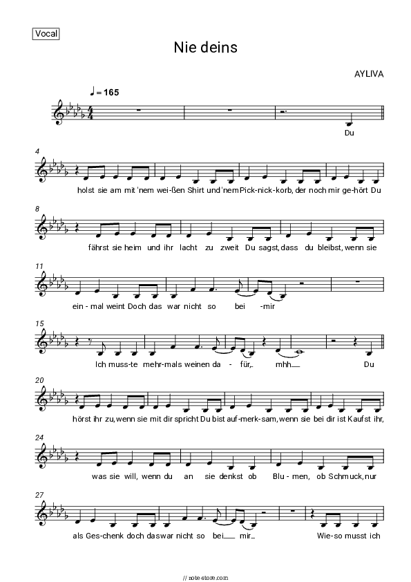 Nie deins - AYLIVA Vocal Sheet Music - Vocal