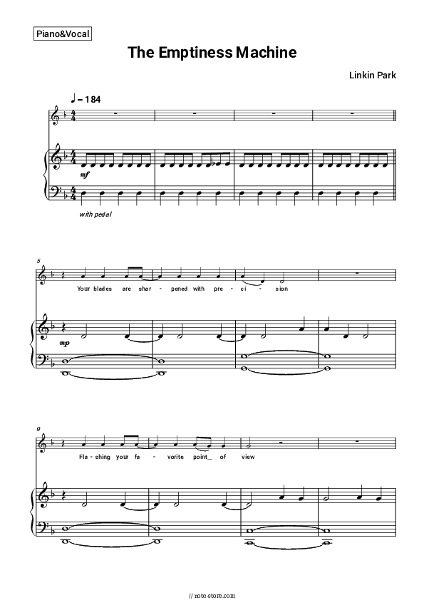 The Emptiness Machine - Linkin Park Piano Sheet Music with the Voice part - Piano&Vocal