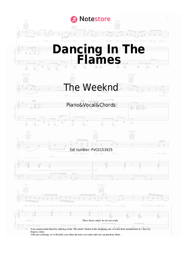 Dancing In The Flames - The Weeknd Piano Sheet Music with the Vocal and Chords - Piano&Vocal&Chords