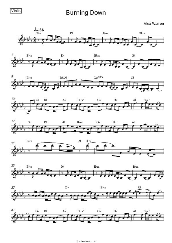 Burning Down - Alex Warren Violin Sheet Music - Violin