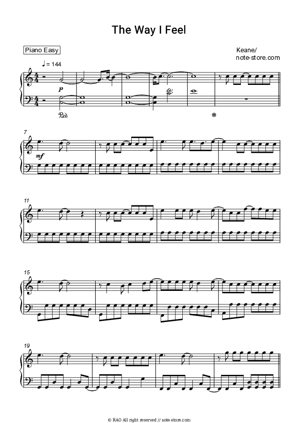 The Way I Feel - Keane Piano Sheet Music Easy - Piano.Easy