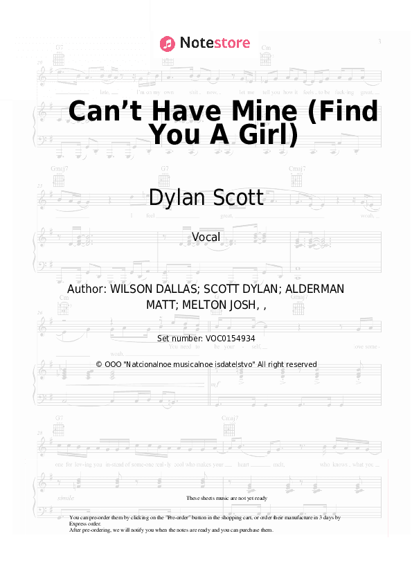 Can’t Have Mine (Find You A Girl) - Dylan Scott Vocal Sheet Music - Vocal