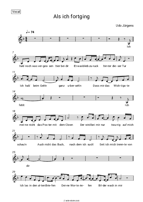 Als ich fortging - Udo Jürgens Vocal Sheet Music - Vocal