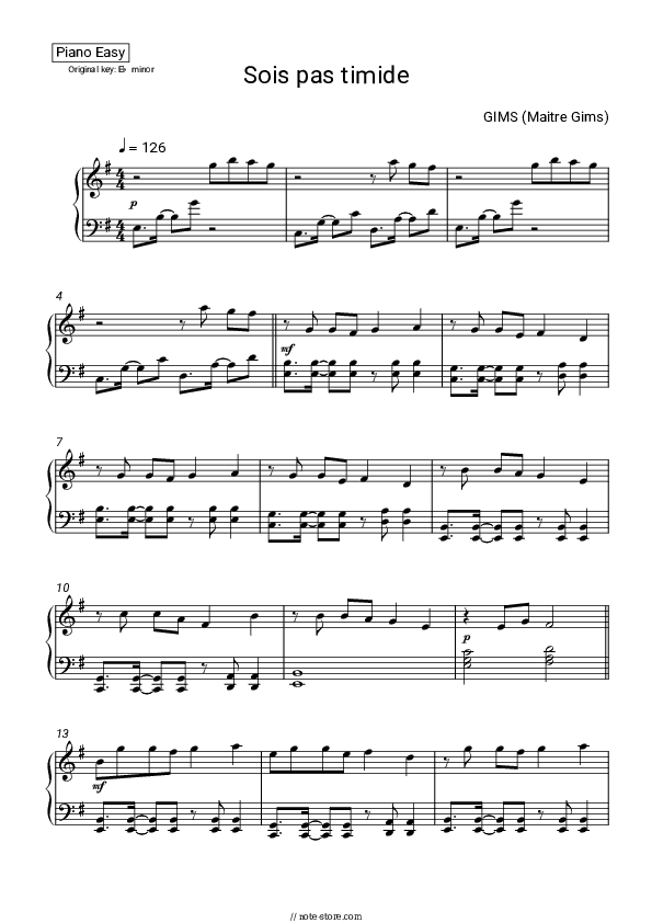 SOIS PAS TIMIDE - GIMS (Maître Gims) Piano Sheet Music Easy - Piano.Easy