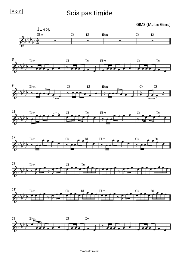 SOIS PAS TIMIDE - GIMS (Maître Gims) Violin Sheet Music - Violin