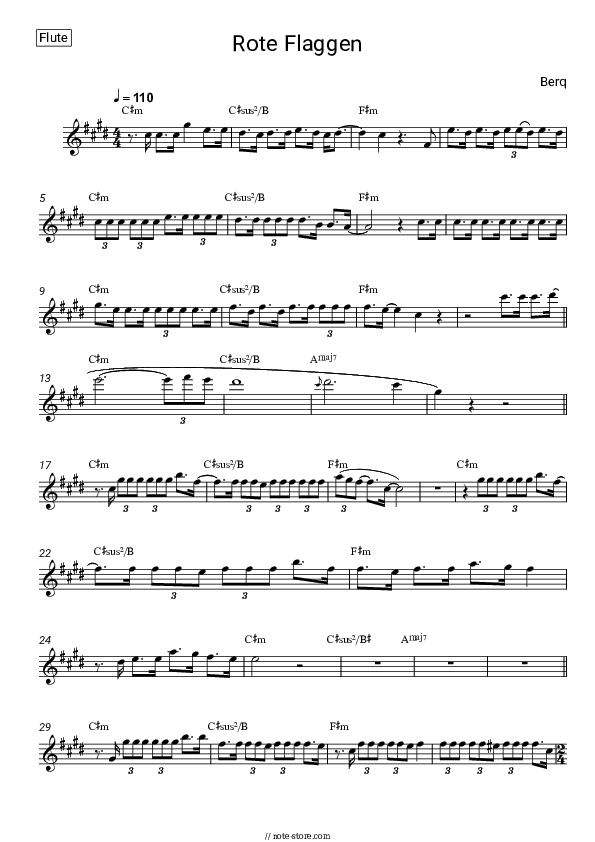 Rote Flaggen - Berq Flute Sheet Music - Flute