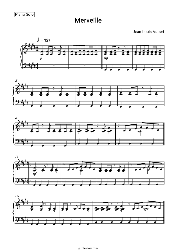 Merveille - Jean-Louis Aubert Piano Sheet Music - Piano.Solo
