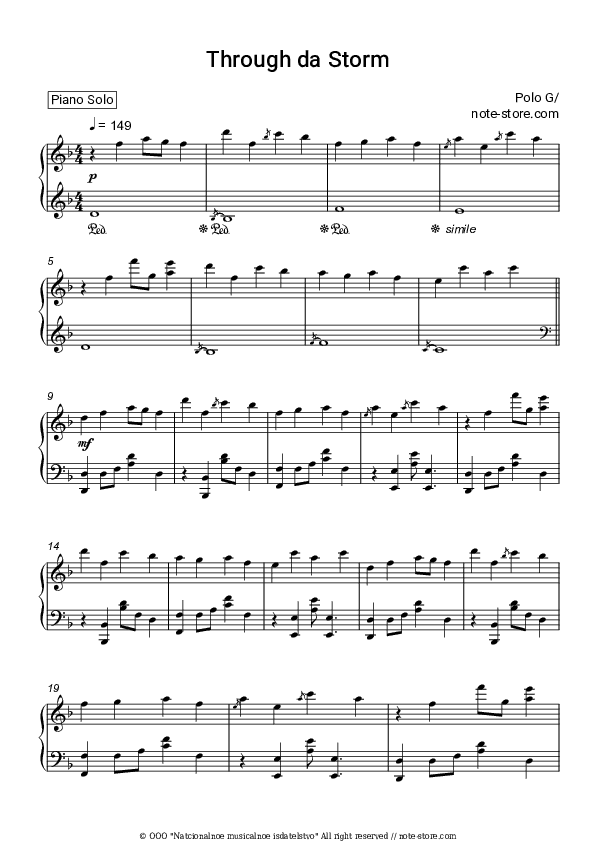 Through da Storm - Polo G Piano Sheet Music - Piano.Solo