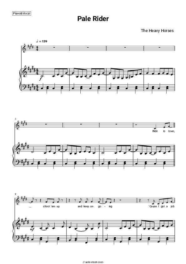 Pale Rider - The Heavy Horses Piano Sheet Music with the Voice part - Piano&Vocal