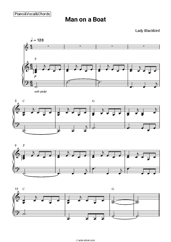 Man on a Boat - Lady Blackbird Piano Sheet Music with the Vocal and Chords - Piano&Vocal&Chords