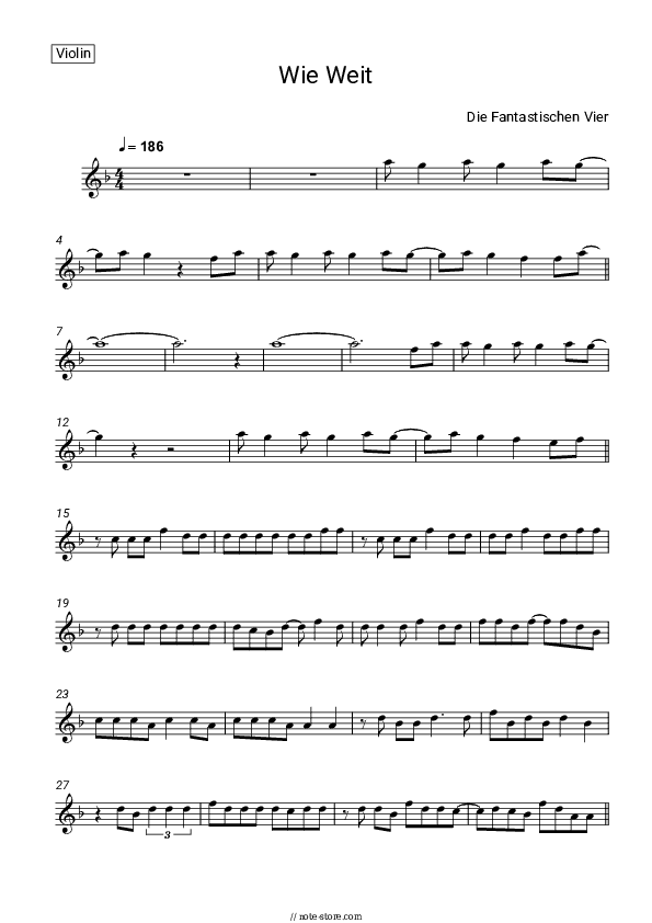 Wie Weit - Die Fantastischen Vier Violin Sheet Music - Violin
