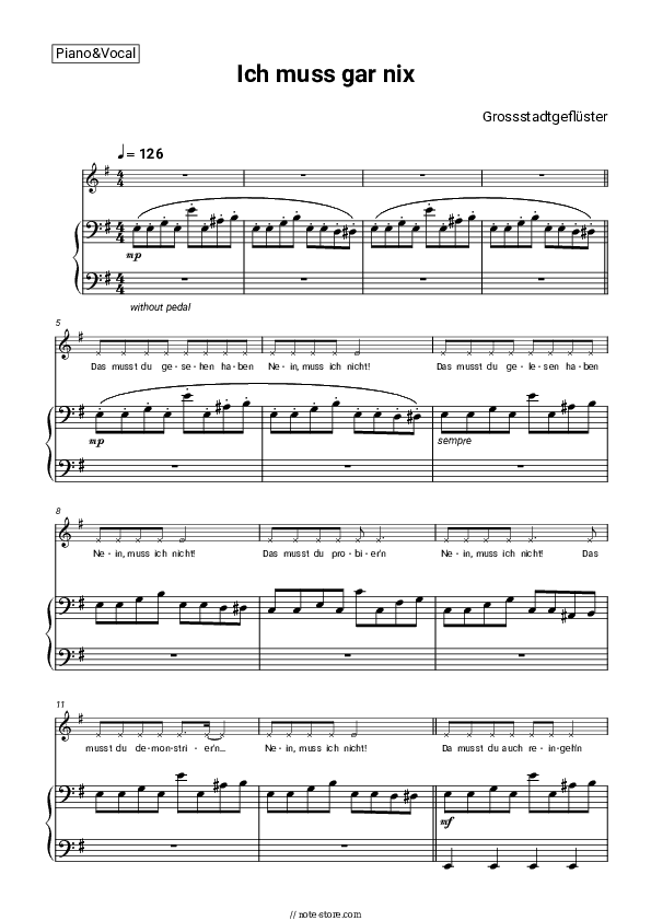 Ich muss gar nix - Grossstadtgeflüster Piano Sheet Music with the Voice part - Piano&Vocal