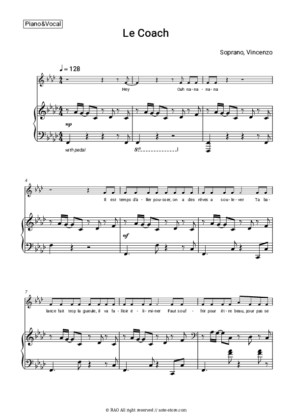 Le Coach - Soprano, Vincenzo Piano Sheet Music with the Voice part - Piano&Vocal