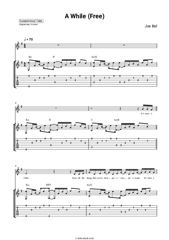 A While (Free) - Joe Bel Chords and Voice - Guitar&Vocal.Tab