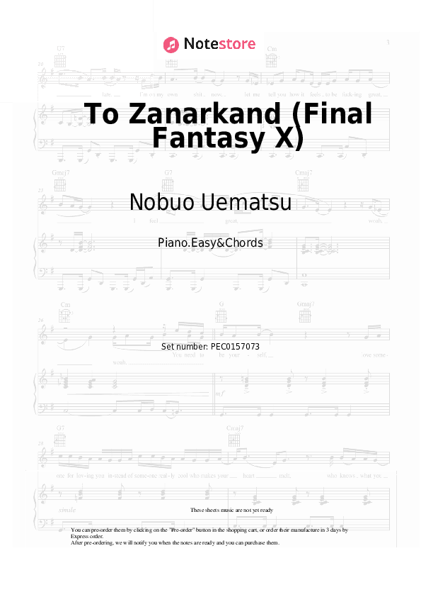 To Zanarkand (Final Fantasy X) - Nobuo Uematsu Sheet Music Easy and Chords - Piano.Easy&Chords