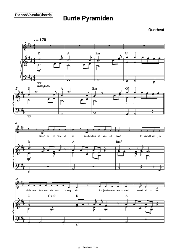 Bunte Pyramiden - Querbeat Piano Sheet Music with the Vocal and Chords - Piano&Vocal&Chords