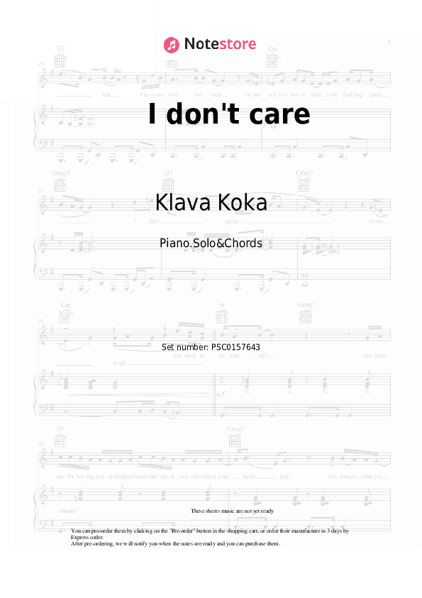 I don't care - Klava Koka, nkeeei Piano Sheet Music and Chords - Piano.Solo&Chords