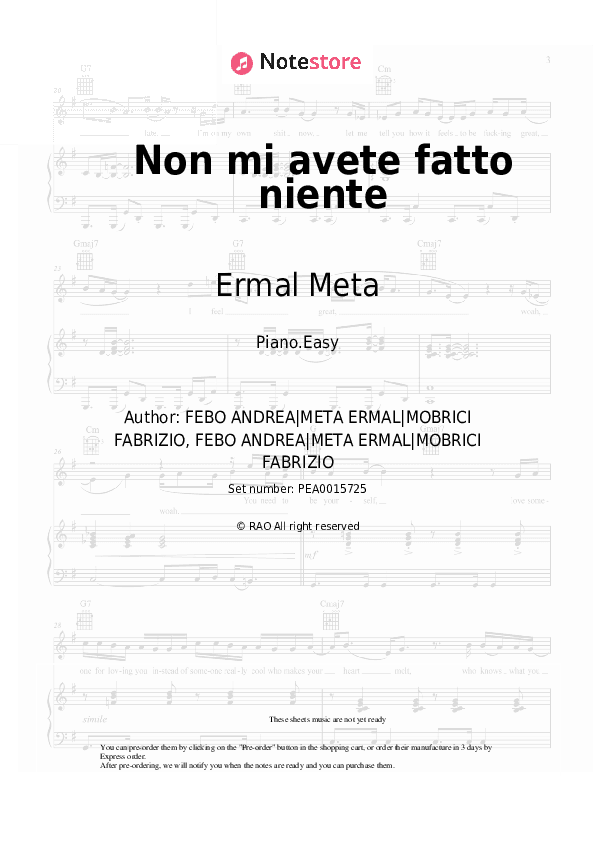 Non mi avete fatto niente - Ermal Meta, Fabrizio Moro Piano Sheet Music Easy - Piano.Easy