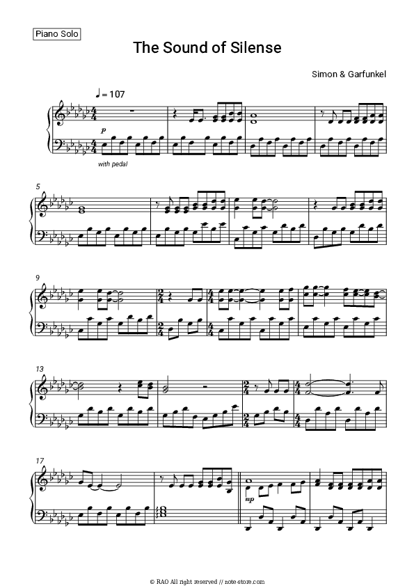 The Sound of Silence - Simon & Garfunkel Piano Sheet Music - Piano.Solo