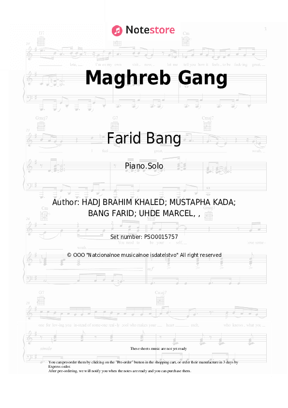 Maghreb Gang - Farid Bang, French Montana, DJ Khaled Piano Sheet Music - Piano.Solo
