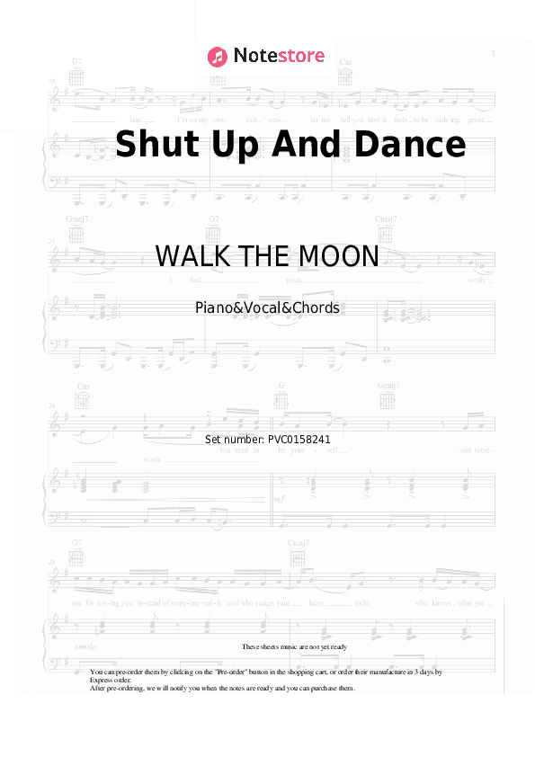 Shut Up And Dance - WALK THE MOON Piano Sheet Music with the Vocal and Chords - Piano&Vocal&Chords