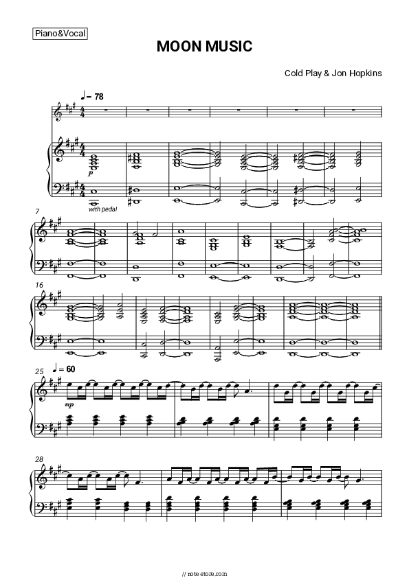 MOON MUSiC - Coldplay, Jon Hopkins Piano Sheet Music with the Voice part - Piano&Vocal