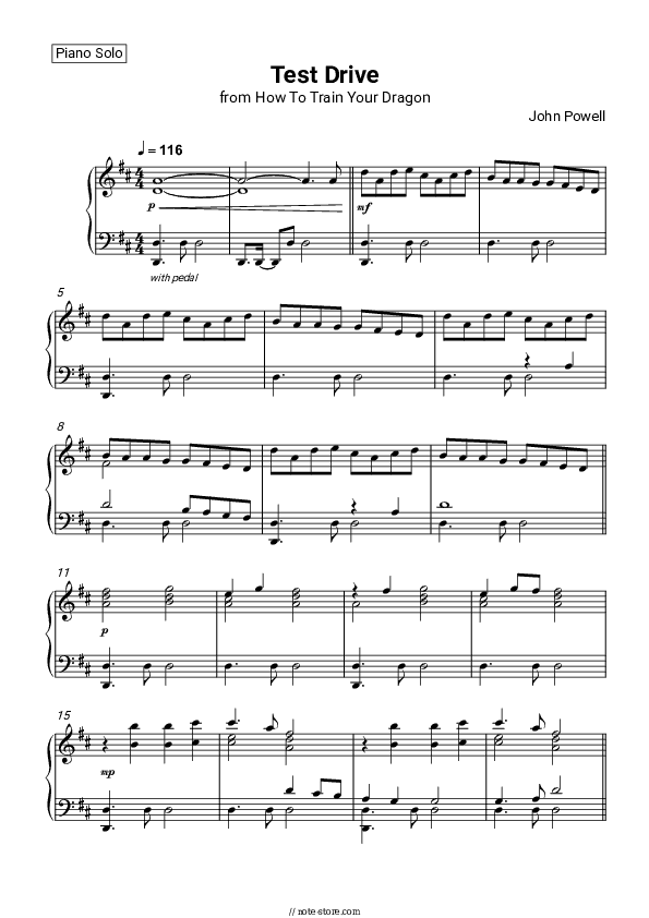 Test Drive (From 'How To Train Your Dragon') - John Powell Piano Sheet Music - Piano.Solo