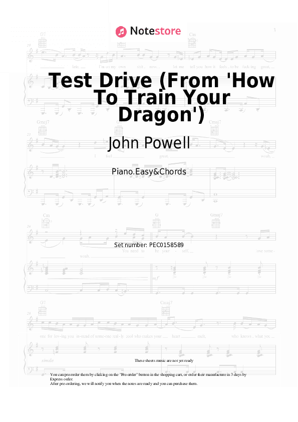 Test Drive (From 'How To Train Your Dragon') - John Powell Sheet Music Easy and Chords - Piano.Easy&Chords