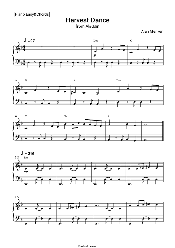 Harvest Dance (From Aladdin) - Alan Menken Sheet Music Easy and Chords - Piano.Easy&Chords