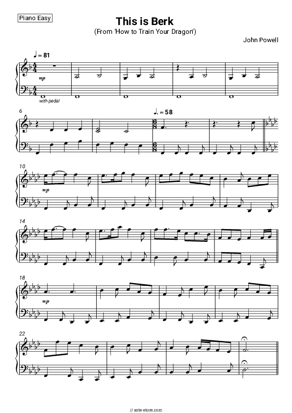 This is Berk (From 'How to Train Your Dragon') - John Powell Piano Sheet Music Easy - Piano.Easy