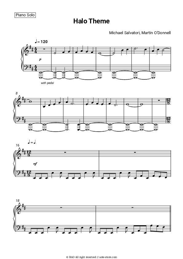 Halo Theme - Michael Salvatori, Martin O'Donnell Piano Sheet Music - Piano.Solo