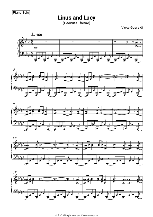 Linus and Lucy (Peanuts Theme) (from 'A Charlie Brown Christmas') - Vince Guaraldi Piano Sheet Music - Piano.Solo