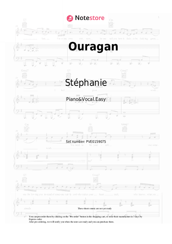 Ouragan - Stéphanie Piano Sheet Music Easy and Vocal - Piano&Vocal.Easy