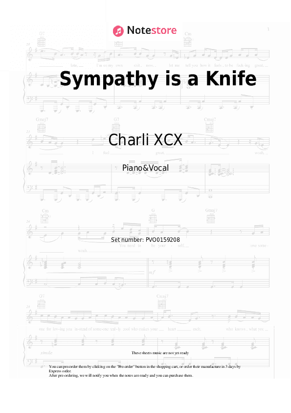 Sympathy is a Knife (Remix) - Charli XCX, Ariana Grande Piano Sheet Music with the Voice part - Piano&Vocal