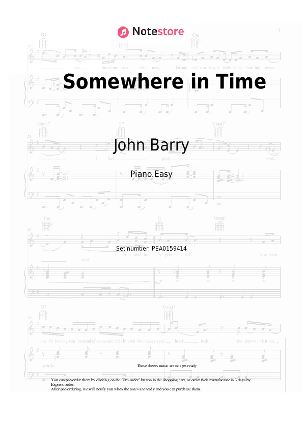 Somewhere in Time - John Barry Piano Sheet Music Easy - Piano.Easy