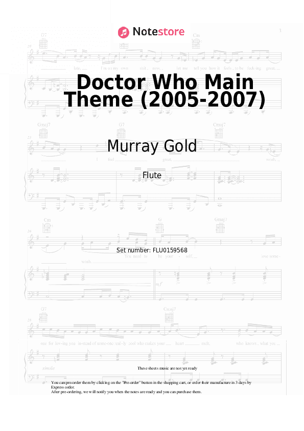 Doctor Who Main Theme (2005-2007) - Murray Gold Flute Sheet Music - Flute