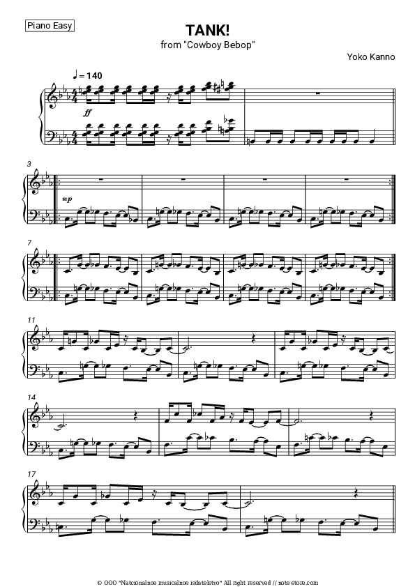 TANK! (from 'Cowboy Bebop') - The Seatbelts Piano Sheet Music Easy - Piano.Easy