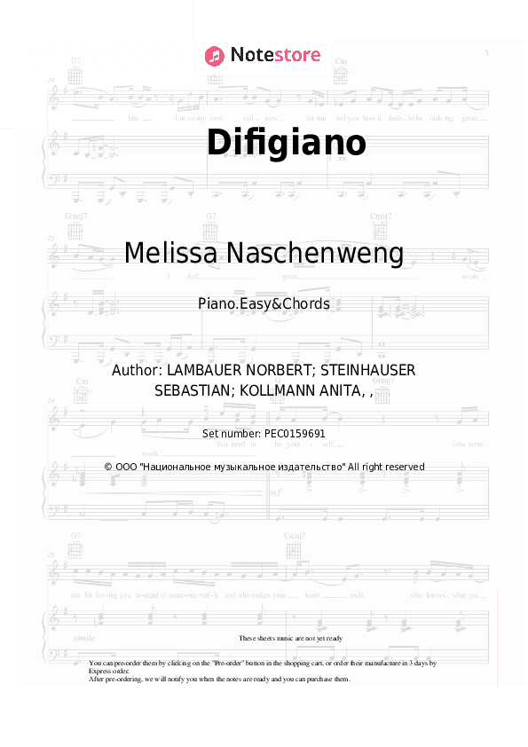 Difigiano - Melissa Naschenweng Sheet Music Easy and Chords - Piano.Easy&Chords